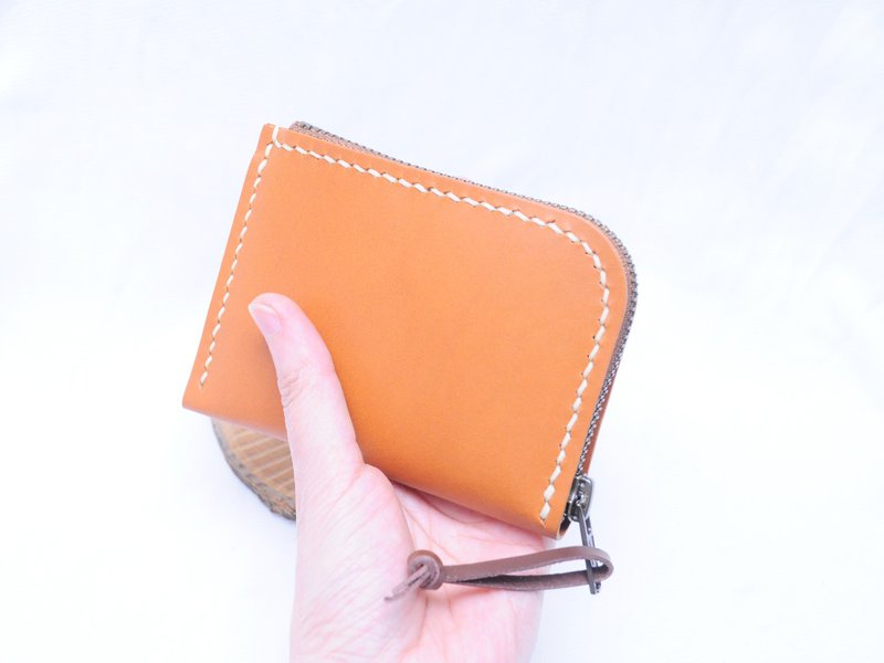 6咭位拉錬皮夹 好好缝 皮革DIY材料包 简约实用 短夹 零钱包 银包 - 皮件 - 真皮 橘色