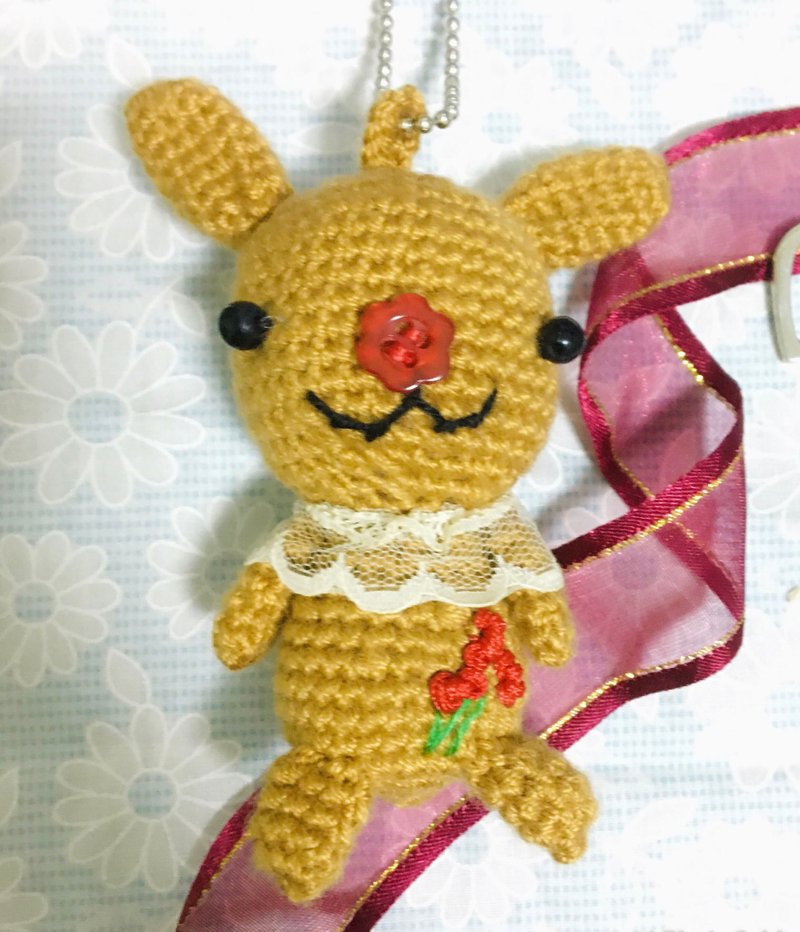 微笑彩晶兔系列编织吊饰 | 卡其彩晶兔款 | 附礼盒 - 编织/刺绣/羊毛毡/裁缝 - 绣线 金色