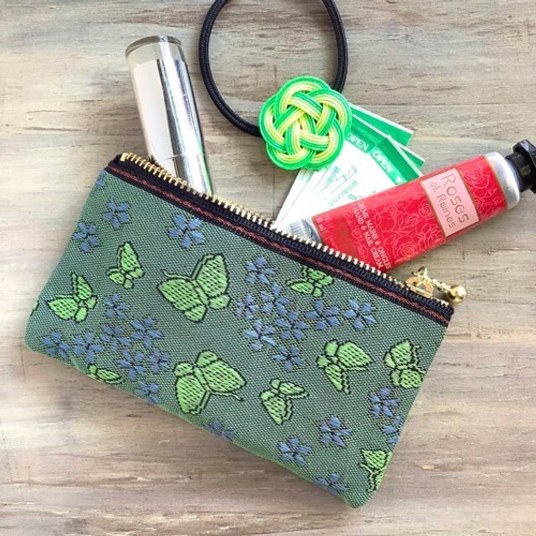 Mini pouch [Butterfly / Yugen] Tatami-rimmed coin purse Card case Green Purple Butterfly Sumire - 化妆包/杂物包 - 其他材质 绿色