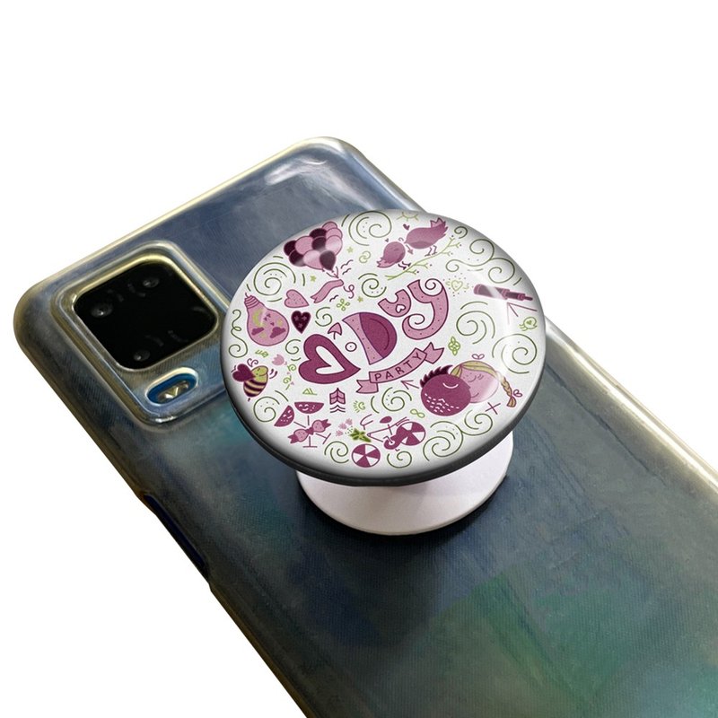 婚礼圆形气囊手机架 粉白PARTY款 客制化礼物 手机支架 手机座 - 手机座/防尘塞 - 塑料 多色