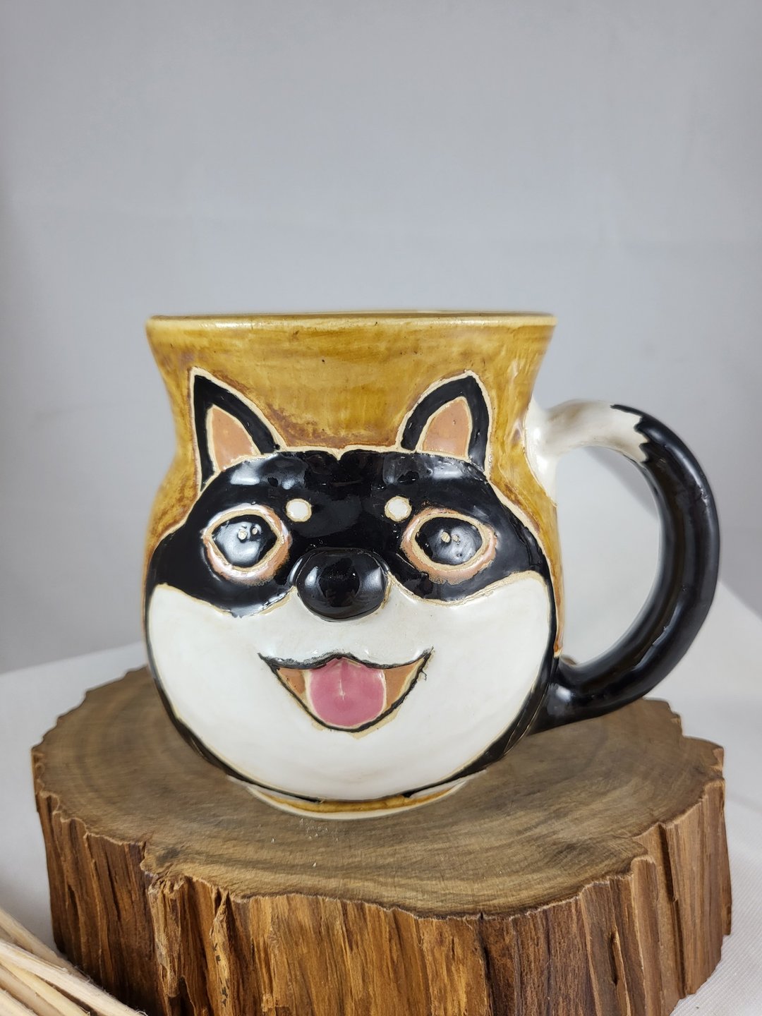 黑色柴犬手工马克杯 - 其他杯子 - 陶 黑色