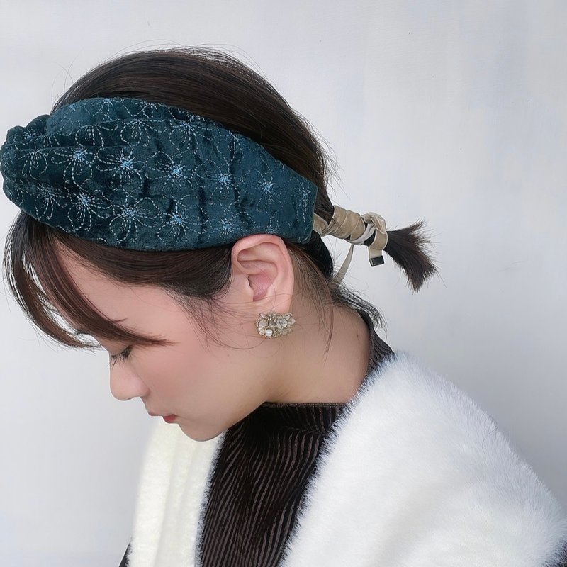 绣花鞋 好烦小姐 日本刺绣绒布 绑马尾发带 - 发饰 - 聚酯纤维 绿色