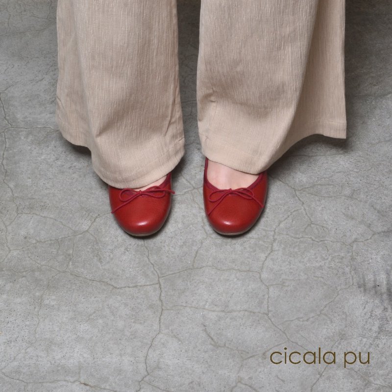 15606 赤红 手工娃娃鞋 - 芭蕾鞋/娃娃鞋 - 真皮 红色