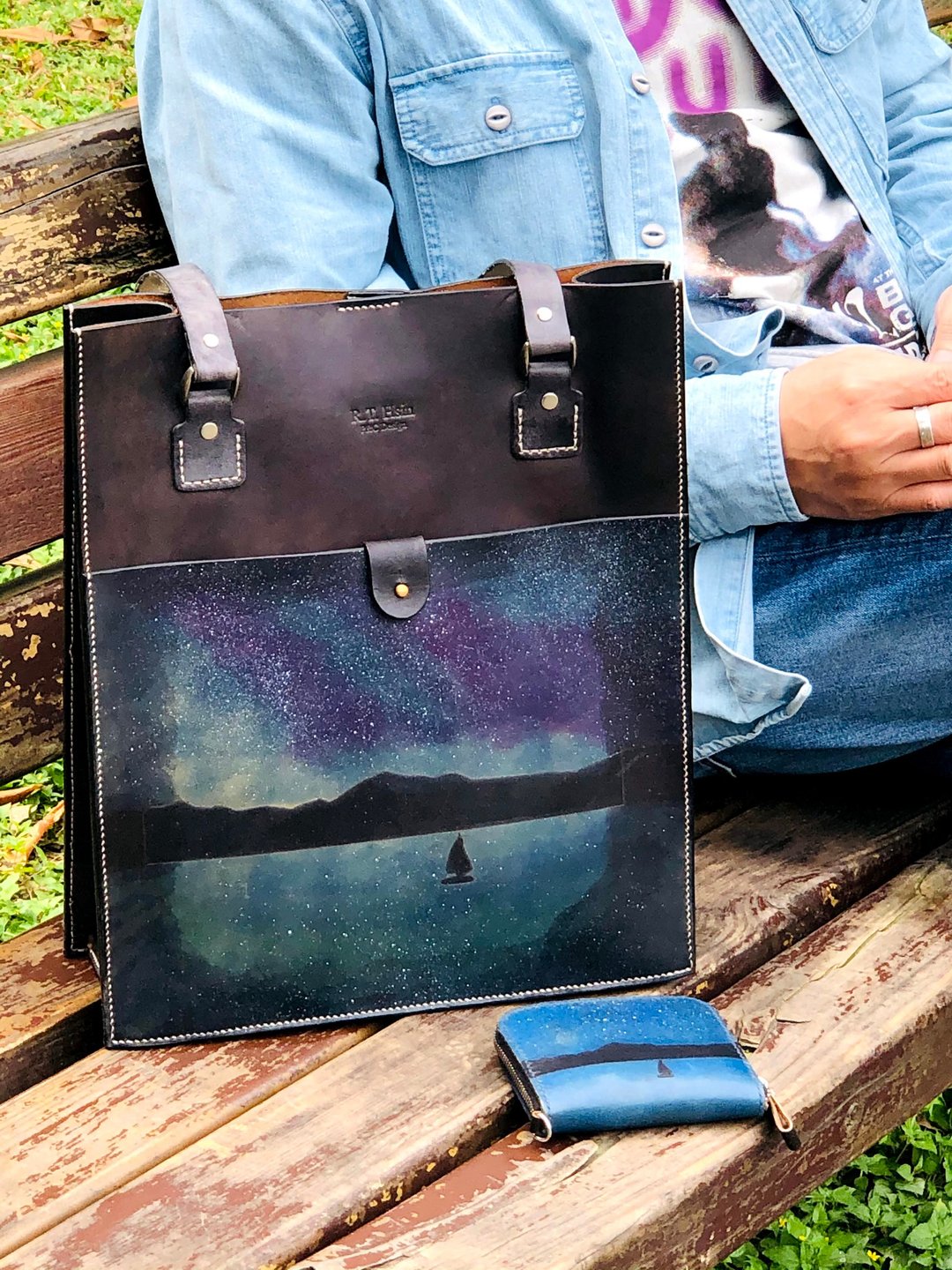 星空托特包  真皮全手缝  Notebook公事手提包 手工染色 - 手提包/手提袋 - 真皮 