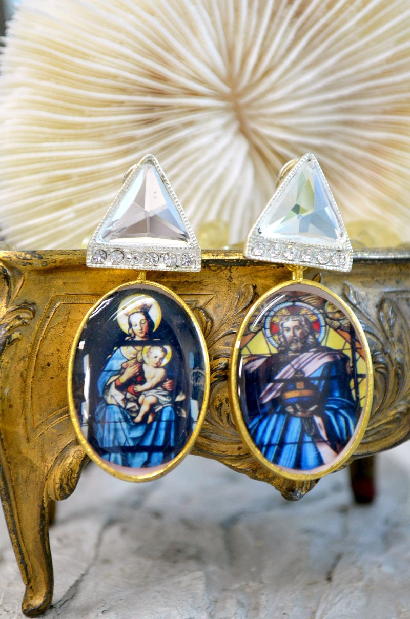 TIMBEE LO 手工制 教堂窗花耳环 一对 图案相片可订制 水滴形 - 耳环/耳夹 - 其他金属 多色