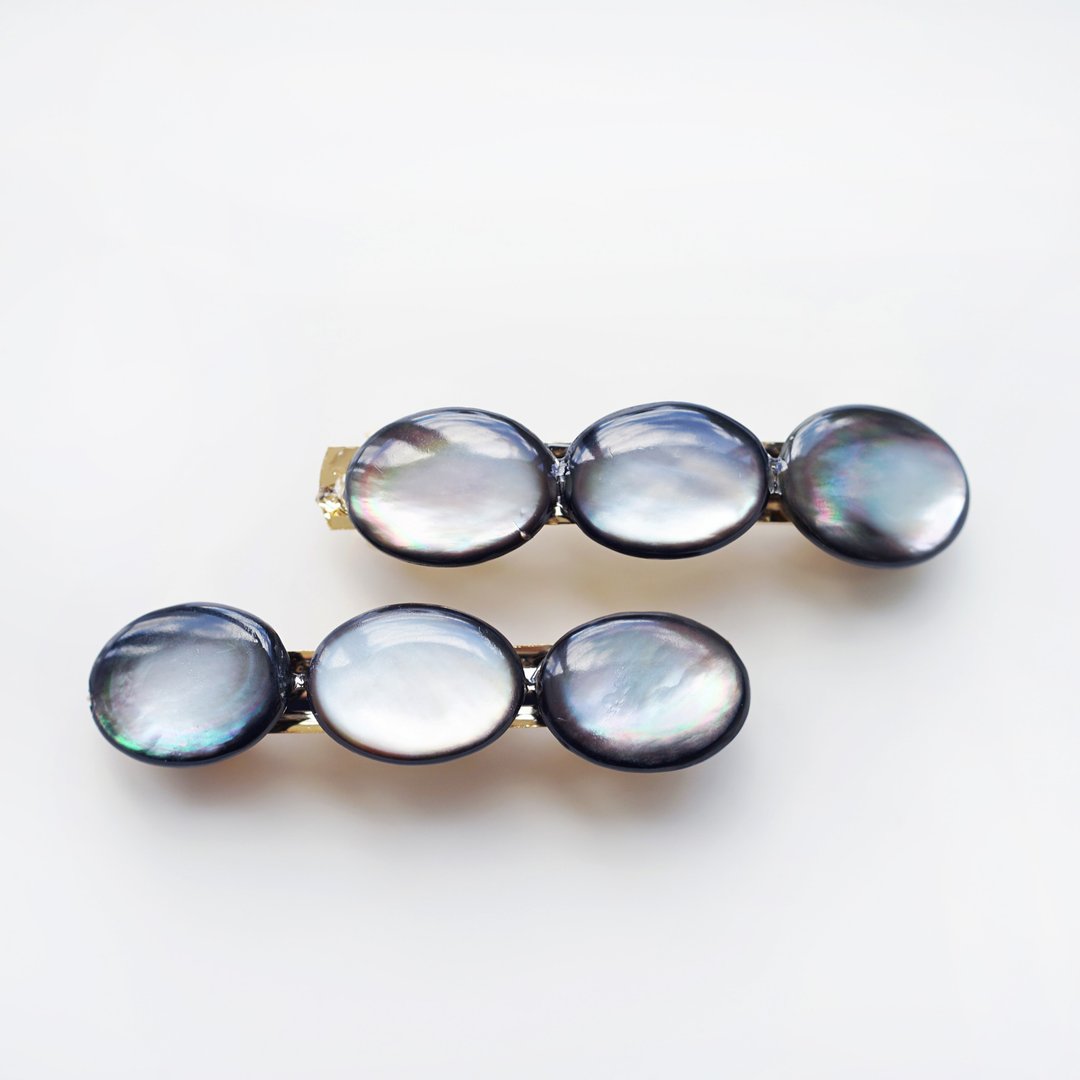 黑蝶贝 6cm 发夹 Diamante - 发饰 - 宝石 黑色