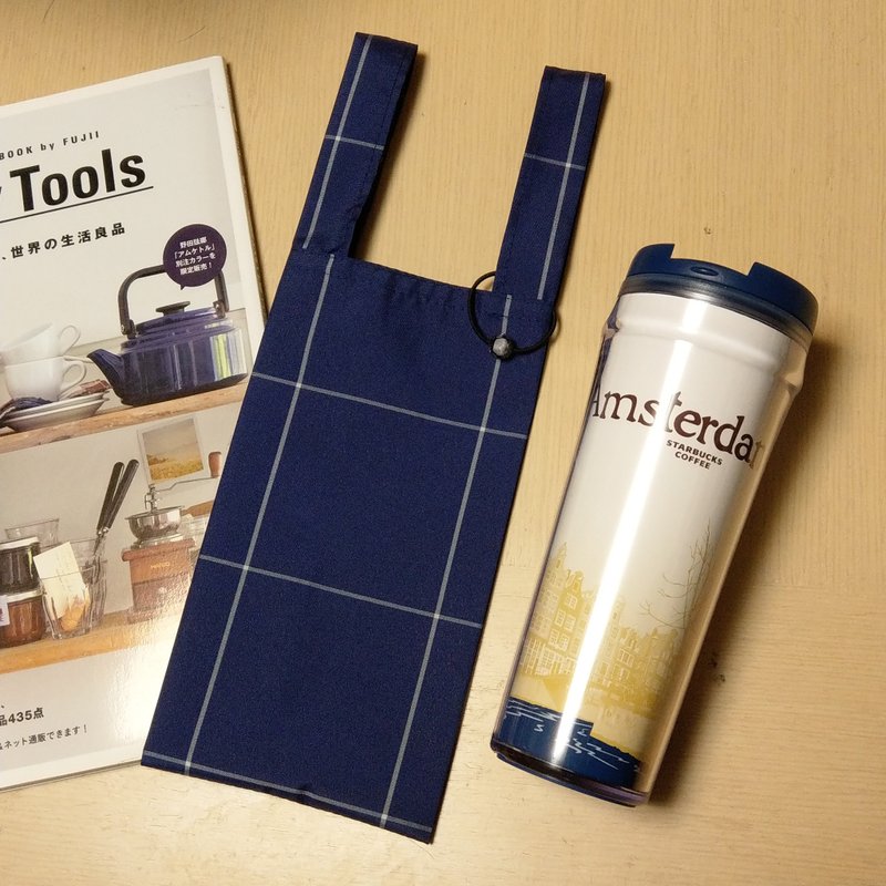 深蓝色房间(深蓝格纹)。环保饮料袋 早餐袋 随身万用袋 - 随行杯提袋/水壶袋 - 防水材质 蓝色