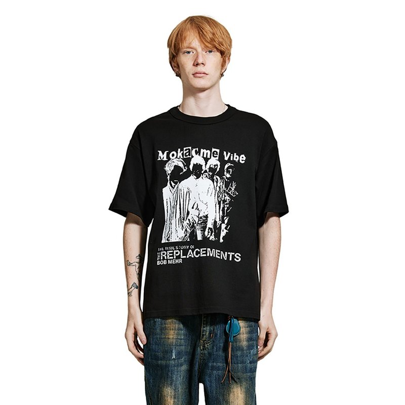 MOKACME 24SS 春夏复古做旧重金属乐队纯棉300g克重圆领短袖 - 男装上衣/T 恤 - 棉．麻 黑色