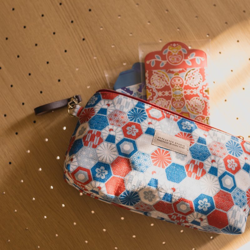 【利是袋】富士山 / 六角磁砖 / 红 - 化妆包/杂物包 - 棉．麻 蓝色