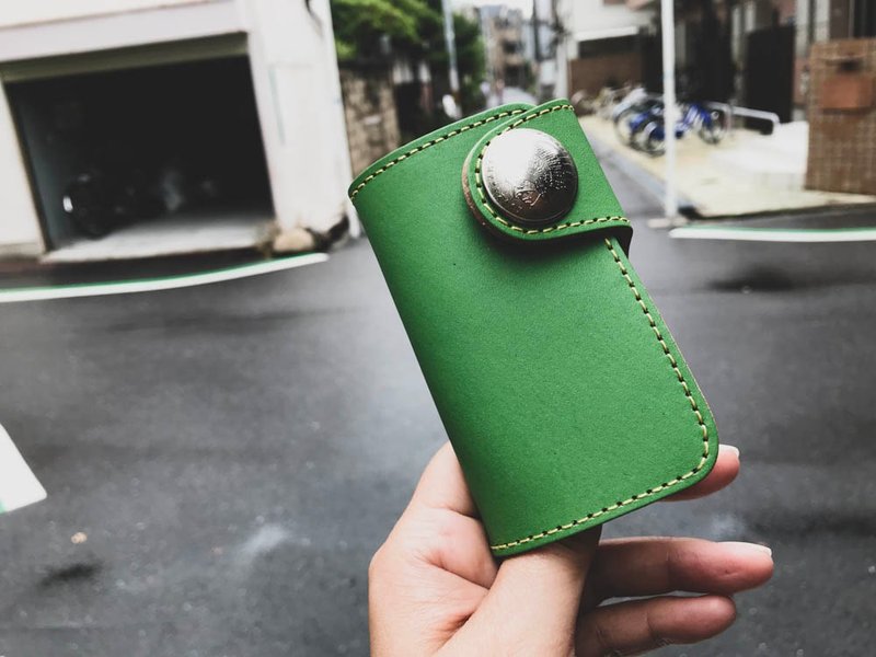 TWO FOLD Retro / Outdoor Color Two-fold Key Case Card Storage OK TFK-GB-YAi - 钥匙链/钥匙包 - 真皮 绿色