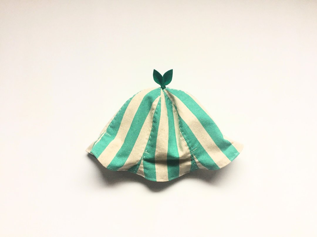 Grow Up! Leaf Hat / Turquoise blue Stripes - 围嘴/口水巾 - 棉 蓝色