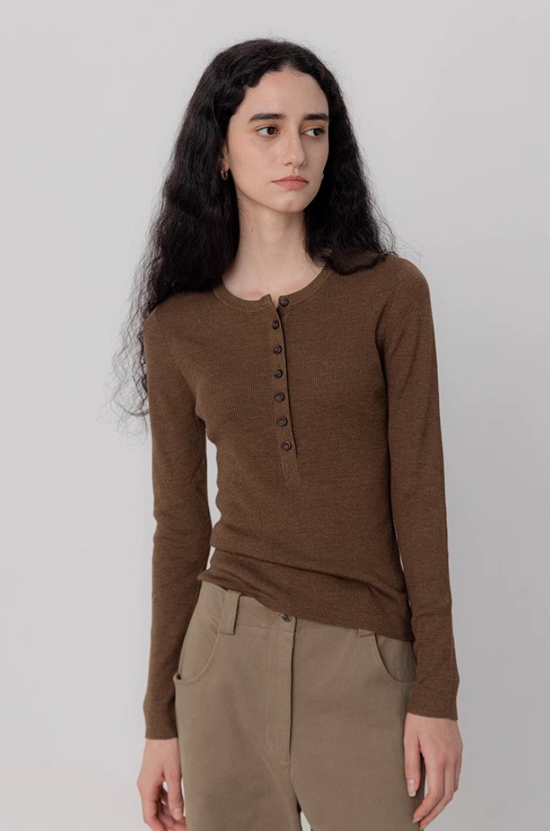 法式极简 修身羊毛针织衫上衣 - 女装针织衫/毛衣 - 其他材质 多色