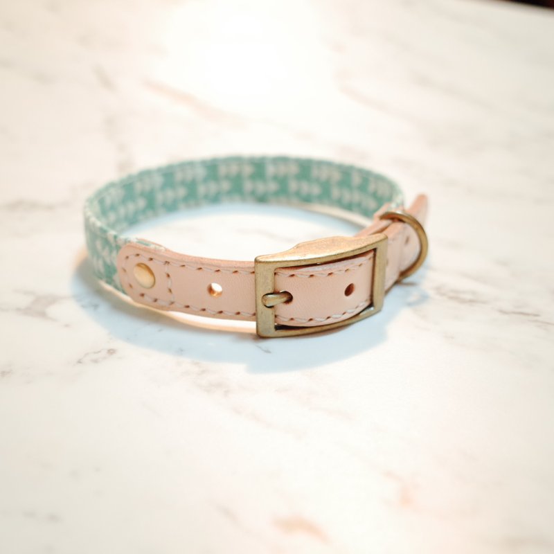 狗 项圈 L号 翠绿的山的几何 附铃铛 可加购吊牌 可上牵绳 - 项圈/牵绳 - 棉．麻 