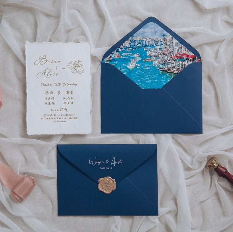 复古手抄喜帖 E - 喜帖 - 纸 白色