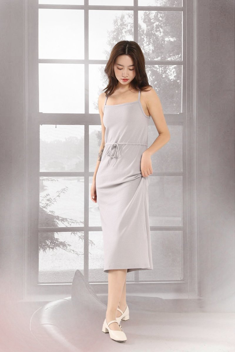 带胸垫Y背吊带裙 - 洋装/连衣裙 - 棉．麻 灰色