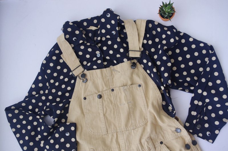 4.5studio-寻宝古着-中性卡其工作吊带裤 - 背带裤/连体裤 - 棉．麻 卡其色