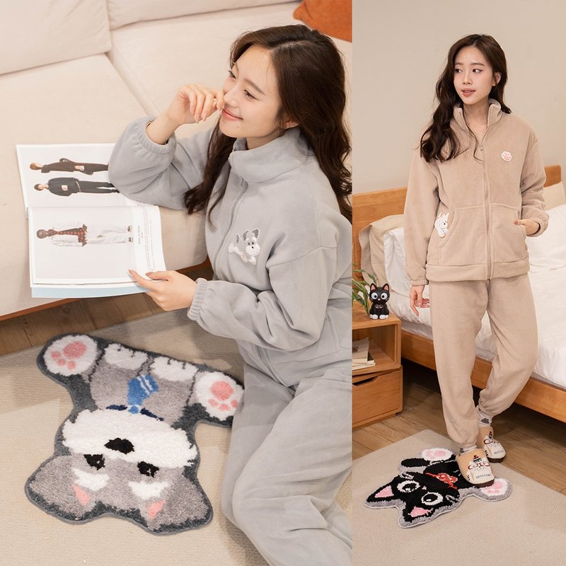 小黑猫 雪纳瑞 地毯 防滑地毯 绒【D35/D36】 - 地垫/地毯 - 棉．麻 黑色