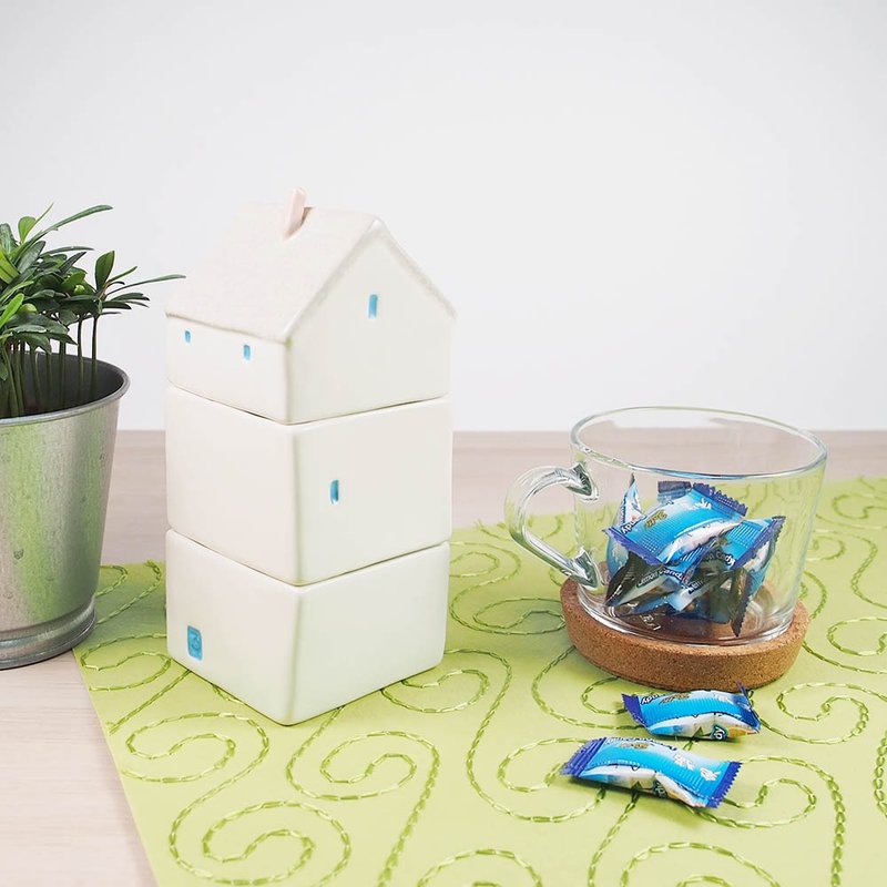 JC 陶器收藏盒 三层楼【Hallmark-礼品】 - 收纳用品 - 陶 白色