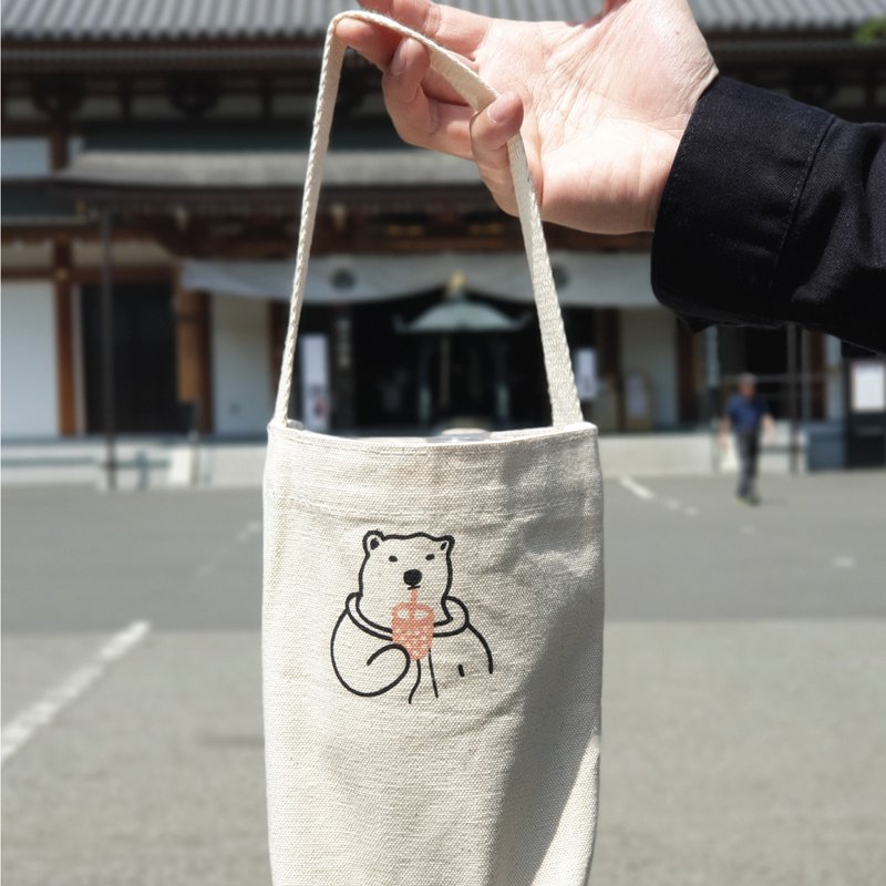 I LIKE YOU MORE THAN BUBBLE MILK TEA - 随行杯提袋/水壶袋 - 棉．麻 白色