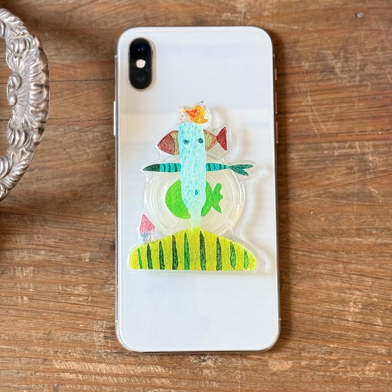 原创插画手机气囊支架伸缩手机壳配饰梦境里的鱼小众独特可爱设计 - 手机配件 - 压克力 绿色