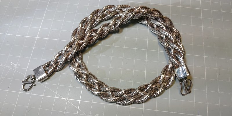 早期男粗矿925编织银项链长45厘米重量91.5公克 - 项链 - 银 