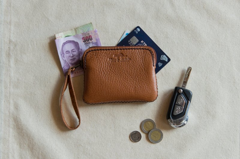 TRIPLET MINI- SMALL BAG / COIN PURSE MADE OF COW LEATHER-BROWN/TAN - 零钱包 - 真皮 咖啡色