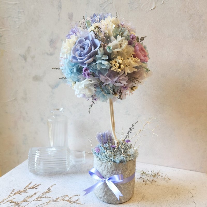 紫罗兰花球树桌花 开幕桌花 新居落成 升迁礼物 生日礼物 桌花 - 干燥花/捧花 - 植物．花 蓝色