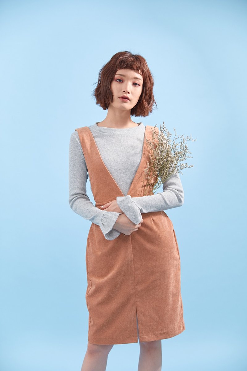 Tinsel straps dress (caramel) - 洋装/连衣裙 - 其他材质 咖啡色