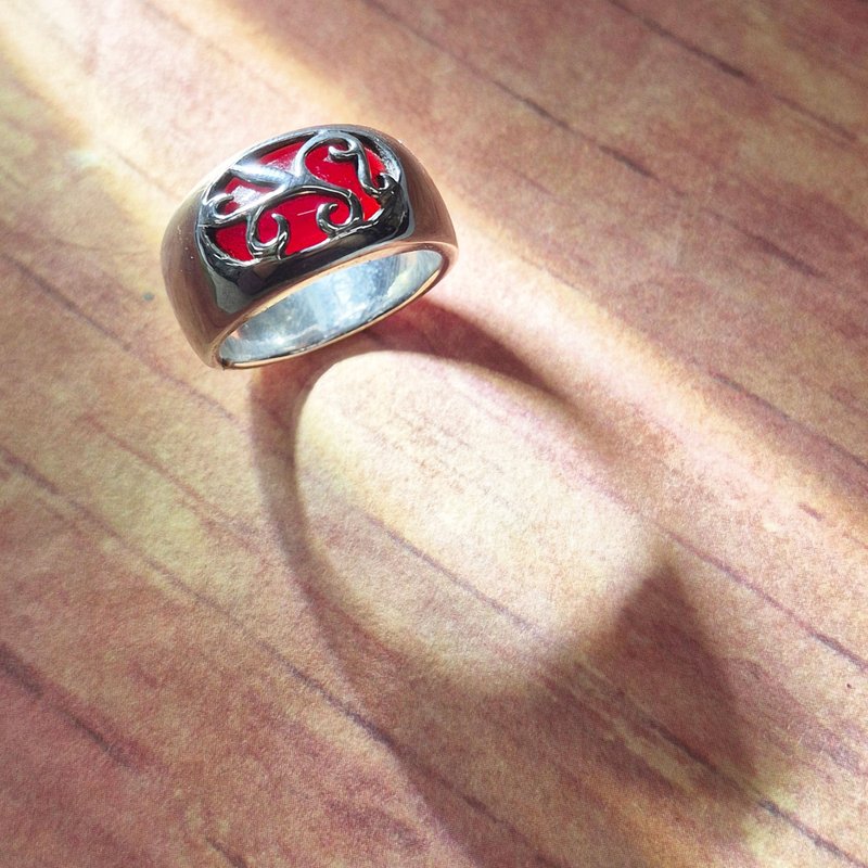 【比法一生】纯银戒指—蔓延  纯银925手作饰品 - 戒指 - 银 红色