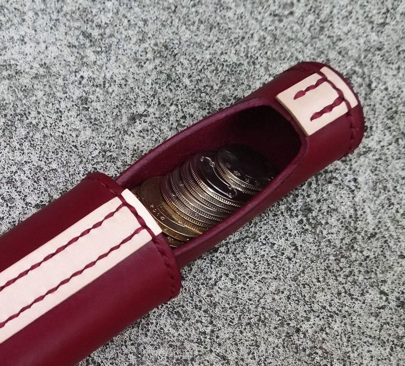 把握III-深红色专利圆筒零钱包(无勾扣) - 零钱包 - 真皮 红色