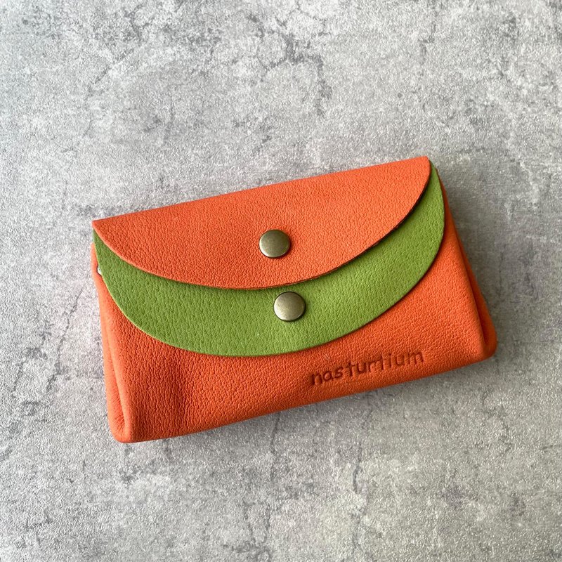 Small pigskin wallet orange x green - 皮夹/钱包 - 真皮 橘色