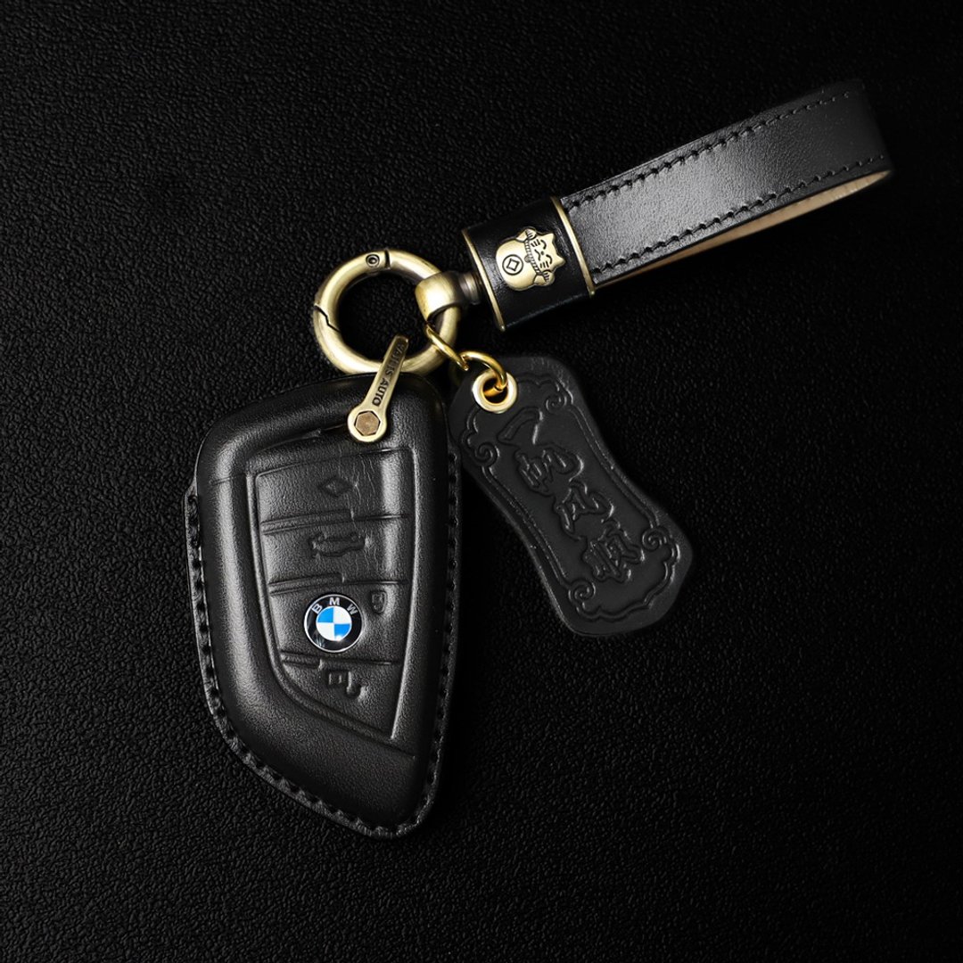 BMW宝马5系530刀锋X1 x5 1系3系320li x2 x3 汽车钥匙包皮套,黑 - 钥匙链/钥匙包 - 真皮 黑色