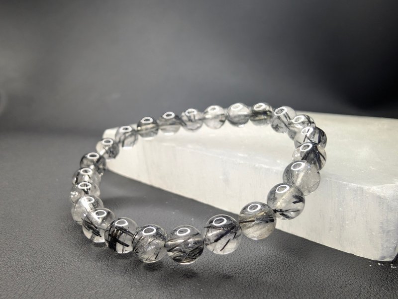 黑发晶 Black Rutilated Quartz 手串 手链 天然水晶 7.5mm - 手链/手环 - 水晶 