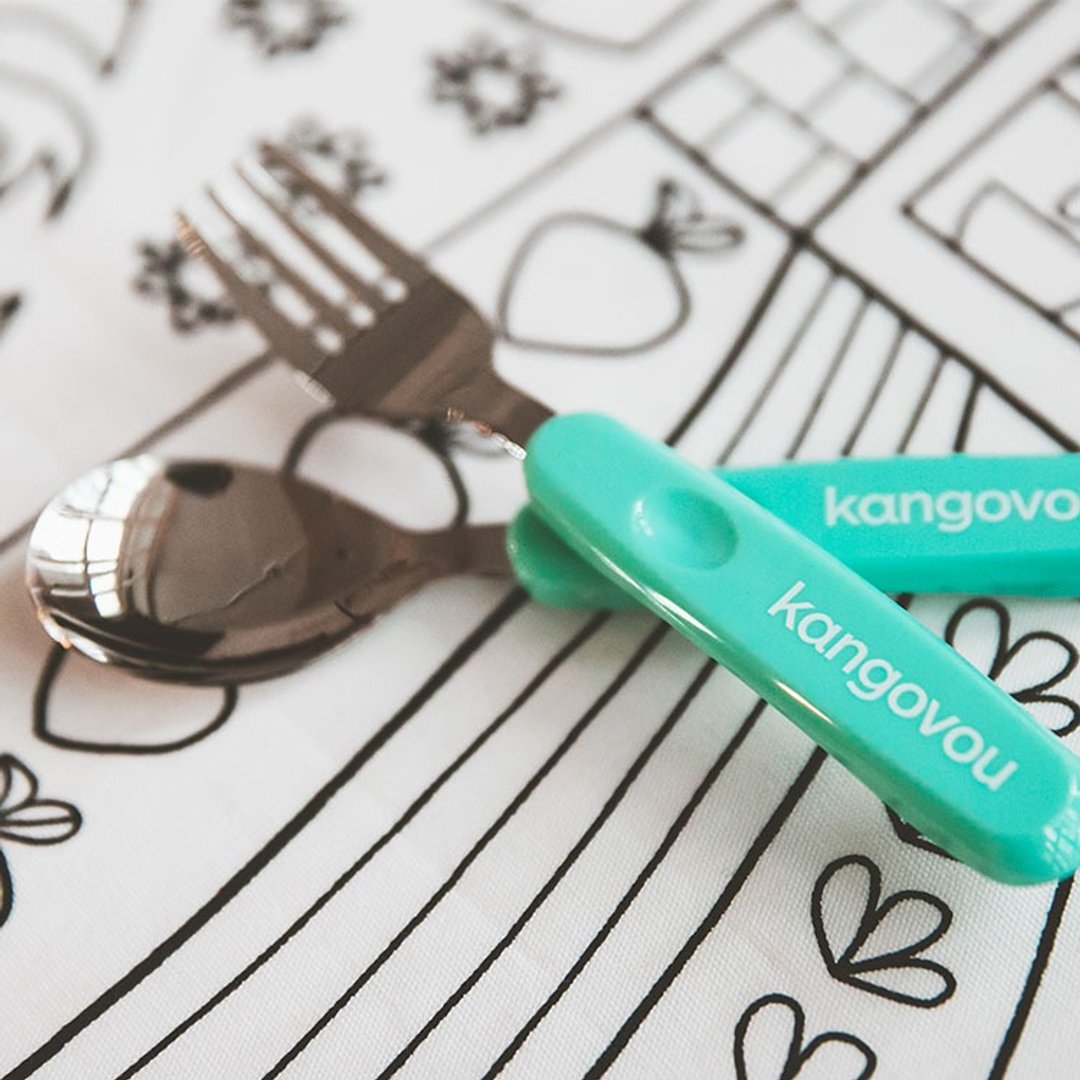 安全汤叉组-美国 Kangovou 小袋鼠不锈钢安全餐具 - 餐刀/叉/匙组合 - 其他金属 绿色
