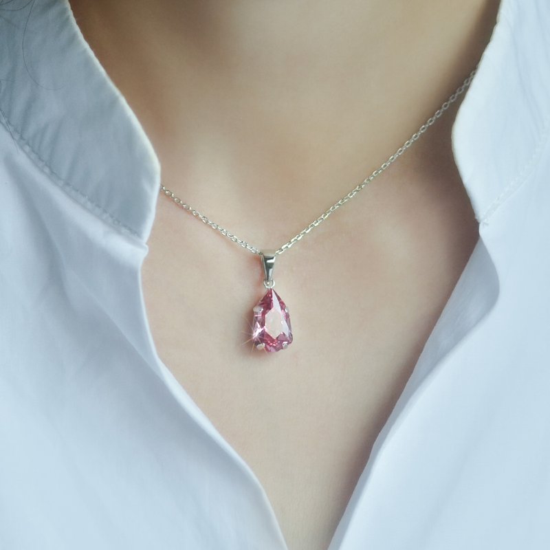 奥地利三角花式水晶 - 粉色 - 项链 - 水晶 粉红色