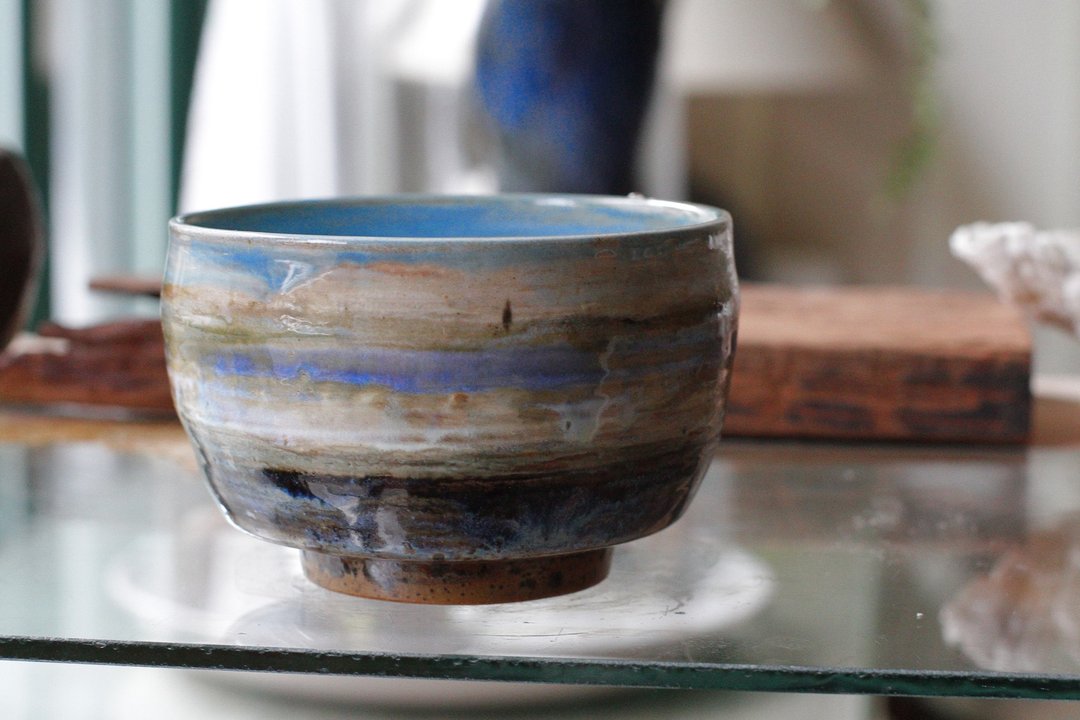 手拉坏油画风花莲风景系列之南滨公园陶碗/茶碗/抹茶碗 - 茶具/茶杯 - 陶 多色