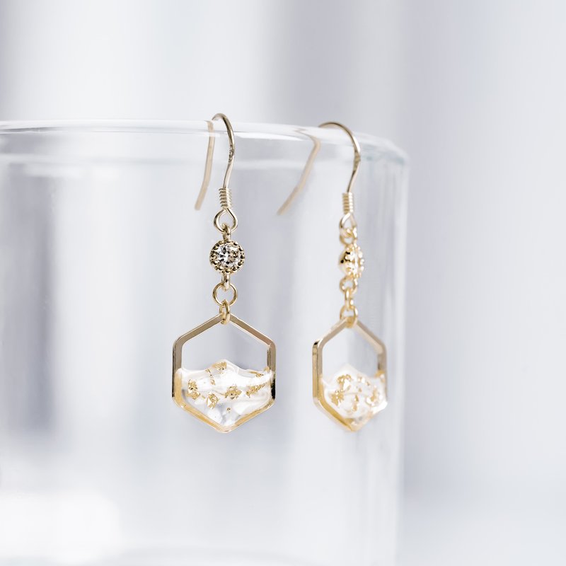 维纳斯系列 | 阳光下的泡沫 925银针 可改耳夹 - 耳环/耳夹 - 树脂 金色