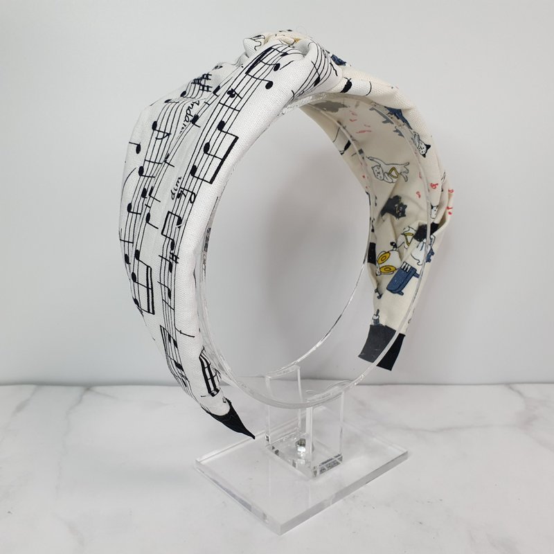 可爱双色发箍 - 白色猫咪钢琴音符 - 发饰 - 棉．麻 白色