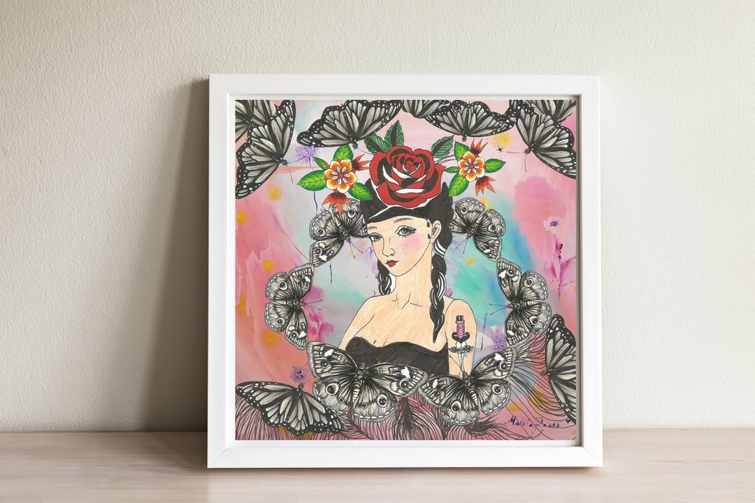 Art print "Oldschool girl2" - 墙贴/壁贴 - 纸 粉红色