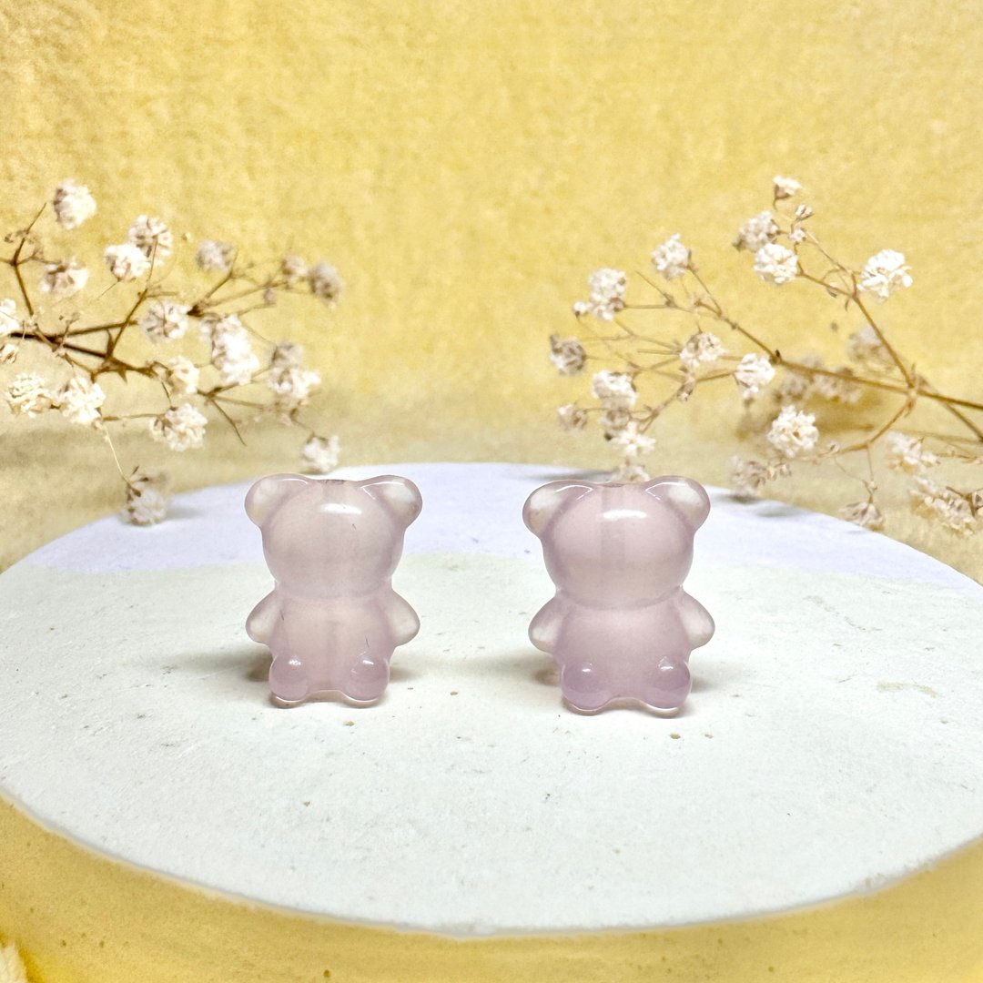 天然粉晶小熊项链 可爱造型雕刻矿石饰品 - 项链 - 水晶 粉红色