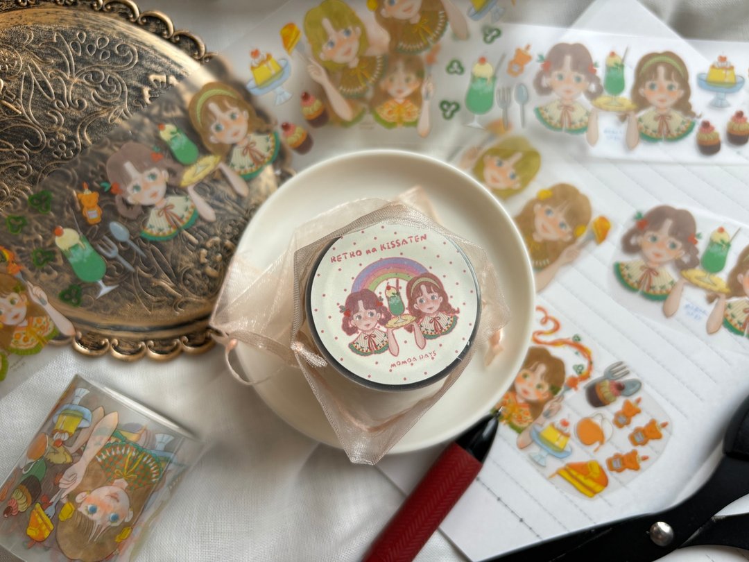 PET胶带 复古吃茶店 45mm×5m - 纸胶带 - 塑料 多色
