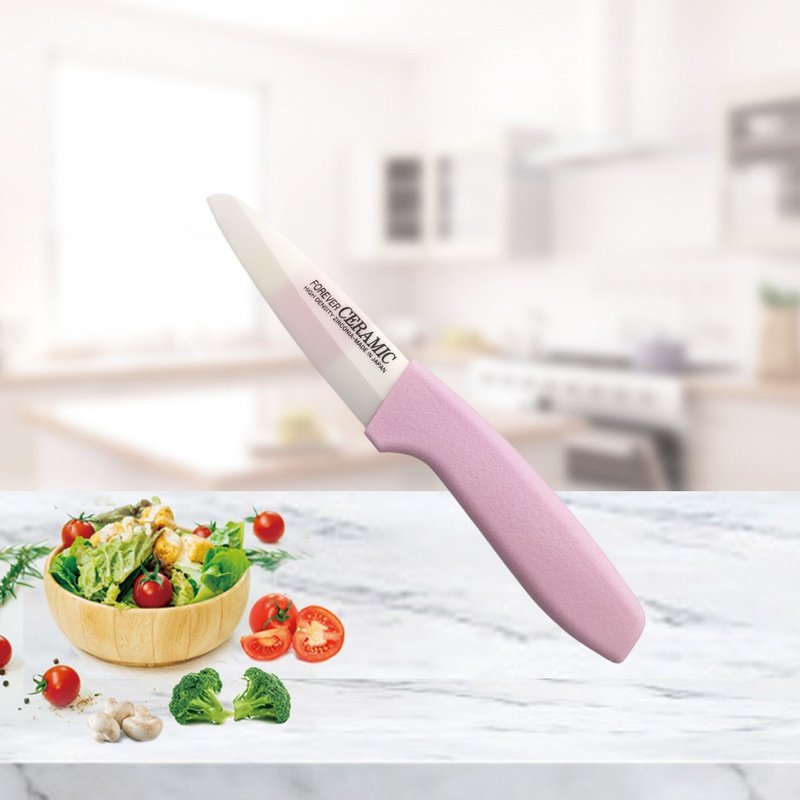 日本 FOREVER 制造锋爱华陶瓷刀8CM (双色刃粉柄) - 菜刀/刀架 - 瓷 粉红色