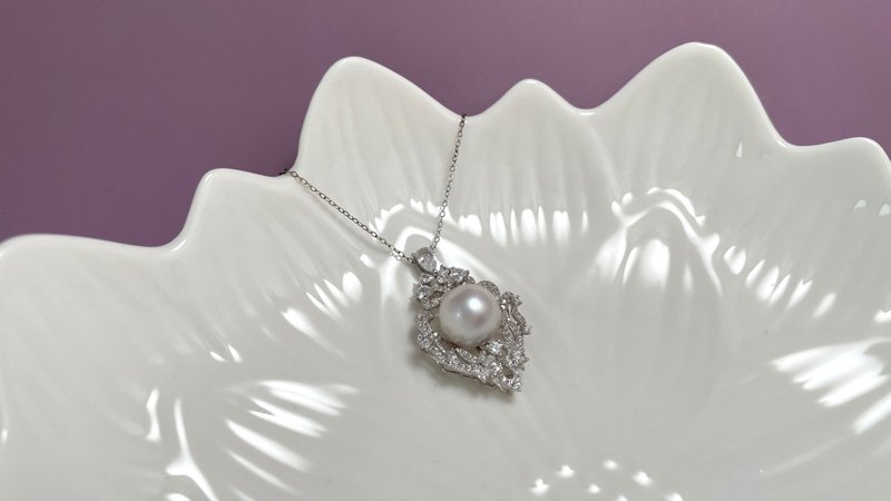 天然海水珍珠 澳白珍珠 银款 满镶 吊坠 赠项链 - 项链 - 珍珠 白色