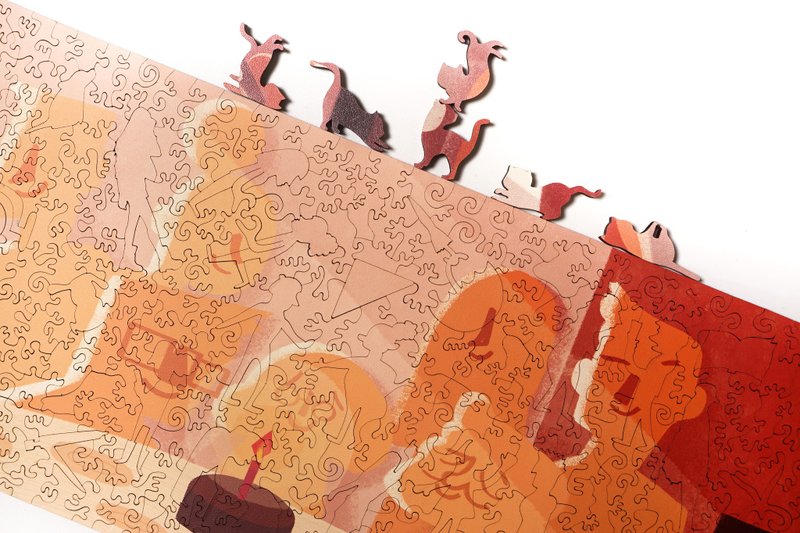 500P木质拼图_全家福 - 拼图 - 木头 橘色