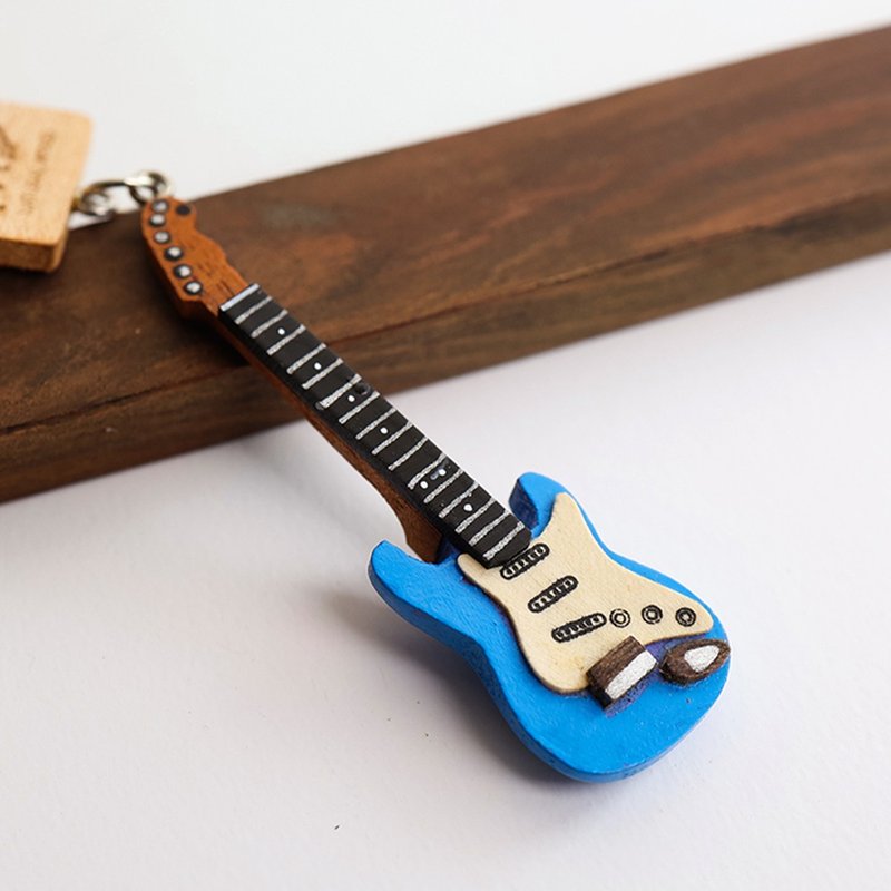 MD 仿真乐器吊饰 蓝色电吉他 electric guitar - 钥匙链/钥匙包 - 木头 蓝色