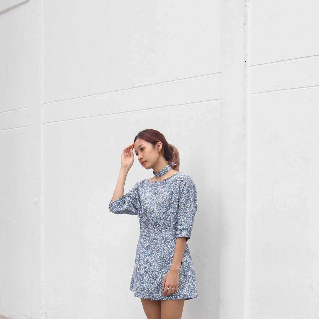 Eden Garden Dress (Hydrangea) - 洋装/连衣裙 - 棉 蓝色