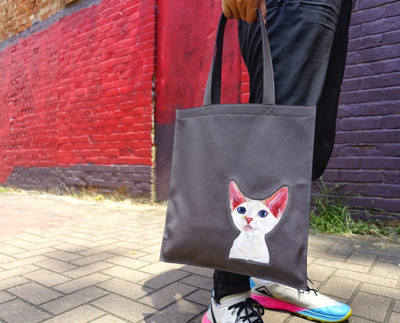 定制化礼物 全手工手绘半身宠物真皮购物包 | 单肩包 | 手提包 - 手提包/手提袋 - 真皮 