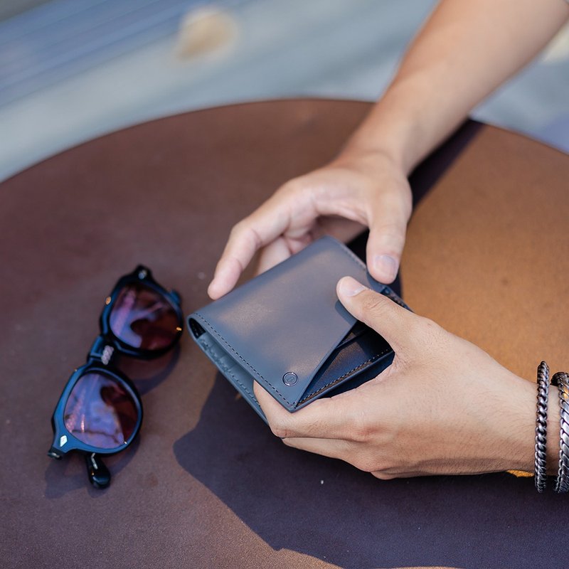 双色牛皮6卡短夹- 灰黑 - 皮夹/钱包 - 真皮 灰色