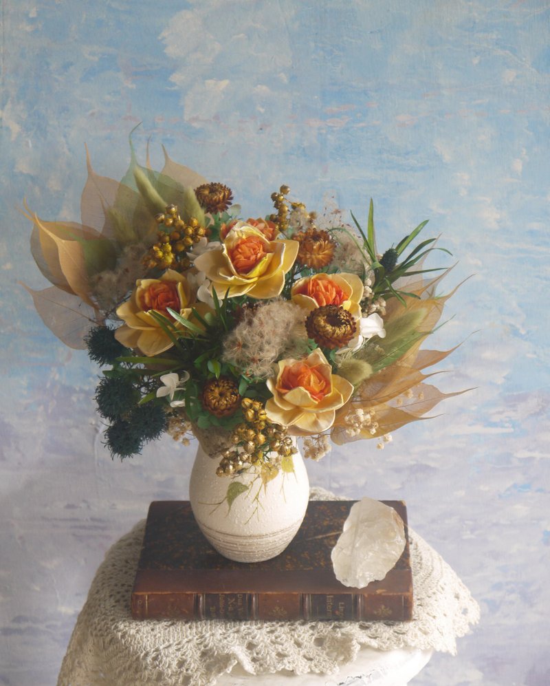 大鹏展翅.森林黄绿色系索拉花.干燥花.手工花器.生日.开幕最佳首. - 干燥花/捧花 - 植物．花 黄色