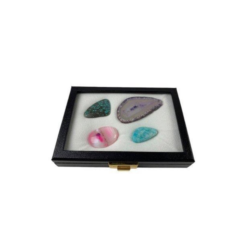 Synthetic Leather Loose Case Square Glass Lid M - 收纳用品 - 玻璃 黑色